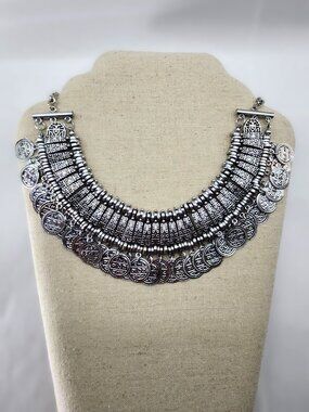 Siver tone Coins Cleopatra style Bib Necklace
